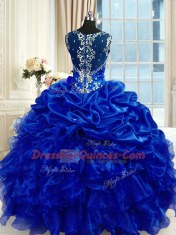 Flirting Pick Ups Straps Sleeveless Lace Up Sweet 16 Dresses Royal Blue Organza