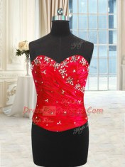 Delicate Four Piece Sweetheart Sleeveless Lace Up Vestidos de Quinceanera Red Organza