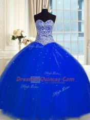 Tulle Sleeveless Floor Length Quinceanera Gowns and Beading and Sequins