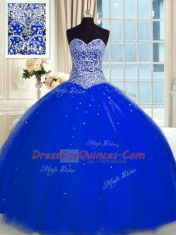 Tulle Sleeveless Floor Length Quinceanera Gowns and Beading and Sequins