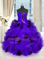 Strapless Sleeveless Tulle Quinceanera Dresses Beading and Ruffles Lace Up
