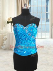 Four Piece Blue Three Pieces Sweetheart Sleeveless Organza Floor Length Lace Up Beading and Ruffles and Ruching 15th Birthday Dress