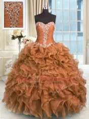 Exceptional Brown Sweetheart Neckline Beading and Ruffles Quinceanera Dress Sleeveless Lace Up