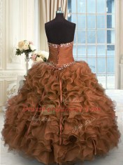 Exceptional Brown Sweetheart Neckline Beading and Ruffles Quinceanera Dress Sleeveless Lace Up
