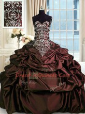 Taffeta Sleeveless Floor Length Vestidos de Quinceanera and Beading and Embroidery and Pick Ups