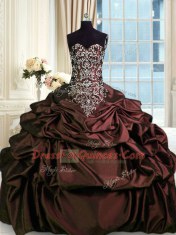 Taffeta Sleeveless Floor Length Vestidos de Quinceanera and Beading and Embroidery and Pick Ups