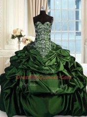 Dark Green Sleeveless Beading and Embroidery and Pick Ups Floor Length 15th Birthday Dress