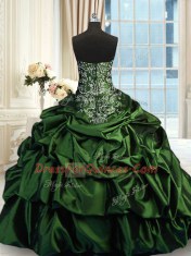 Dark Green Sleeveless Beading and Embroidery and Pick Ups Floor Length 15th Birthday Dress