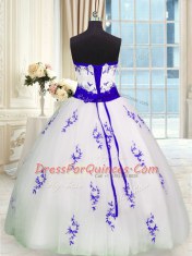 Excellent Tulle Sleeveless Floor Length Quinceanera Gown and Embroidery and Belt