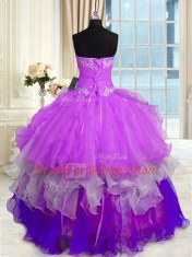 Multi-color Sleeveless Beading and Ruffles Floor Length Vestidos de Quinceanera