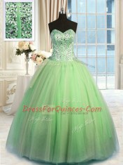 Pretty Green Lace Up Quinceanera Gowns Beading and Ruching Sleeveless Floor Length