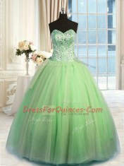 Pretty Green Lace Up Quinceanera Gowns Beading and Ruching Sleeveless Floor Length
