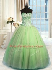 Hot Selling Floor Length Yellow Green Quinceanera Gowns Organza Sleeveless Beading and Ruching