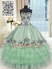 Lovely Organza and Taffeta Sweetheart Sleeveless Lace Up Beading and Embroidery and Ruffled Layers Quinceanera Dresses in Apple Green