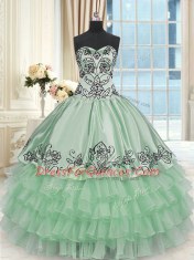 Lovely Organza and Taffeta Sweetheart Sleeveless Lace Up Beading and Embroidery and Ruffled Layers Quinceanera Dresses in Apple Green