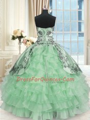 Lovely Organza and Taffeta Sweetheart Sleeveless Lace Up Beading and Embroidery and Ruffled Layers Quinceanera Dresses in Apple Green