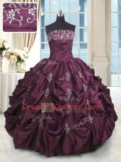 Pick Ups Ball Gowns Ball Gown Prom Dress Burgundy Strapless Taffeta Sleeveless Floor Length Lace Up