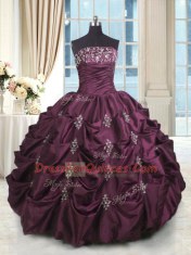 Pick Ups Ball Gowns Ball Gown Prom Dress Burgundy Strapless Taffeta Sleeveless Floor Length Lace Up
