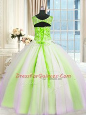 Romantic V-neck Sleeveless Tulle Sweet 16 Quinceanera Dress Beading and Sequins Lace Up