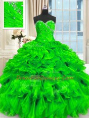 Dramatic Sweetheart Neckline Beading and Ruffles Vestidos de Quinceanera Sleeveless Lace Up