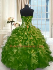 Low Price Olive Green Lace Up Sweetheart Beading and Ruffles Quinceanera Gowns Organza Sleeveless