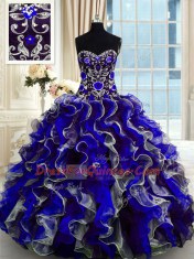 Stunning Multi-color Organza Lace Up Sweet 16 Dress Sleeveless Floor Length Beading and Ruffles