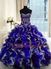 Stunning Multi-color Organza Lace Up Sweet 16 Dress Sleeveless Floor Length Beading and Ruffles