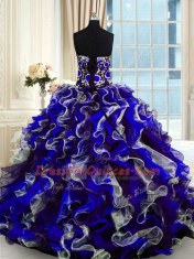 Stunning Multi-color Organza Lace Up Sweet 16 Dress Sleeveless Floor Length Beading and Ruffles