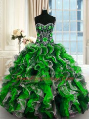 Eye-catching Sweetheart Sleeveless Organza Quinceanera Dresses Beading and Ruffles Lace Up