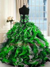 Eye-catching Sweetheart Sleeveless Organza Quinceanera Dresses Beading and Ruffles Lace Up