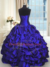 Royal Blue Ball Gowns Taffeta and Tulle Sweetheart Sleeveless Beading and Lace and Appliques and Ruching and Pick Ups Floor Length Lace Up Quinceanera Gown
