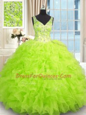 Colorful V-neck Sleeveless Zipper Quinceanera Dress Organza