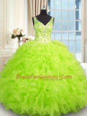 Colorful V-neck Sleeveless Zipper Quinceanera Dress Organza