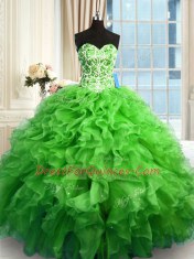 Organza Lace Up Sweetheart Sleeveless Floor Length Quinceanera Gowns Beading and Ruffles