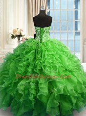 Organza Lace Up Sweetheart Sleeveless Floor Length Quinceanera Gowns Beading and Ruffles