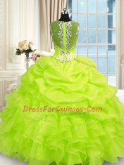 Top Selling Organza Straps Sleeveless Zipper Beading and Ruffles Quinceanera Gown in