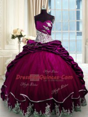 Sleeveless Brush Train Lace Up Beading and Appliques and Pick Ups Quinceanera Gowns
