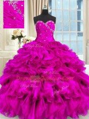 High Low Ball Gowns Sleeveless Fuchsia Quince Ball Gowns Lace Up