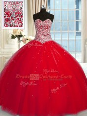 Halter Top Red Sleeveless Beading and Sequins Quinceanera Dress