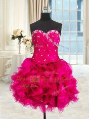 Inexpensive Four Piece Floor Length Lace Up 15 Quinceanera Dress Hot Pink for Military Ball and Sweet 16 and Quinceanera with Beading and Ruffles and Ruching