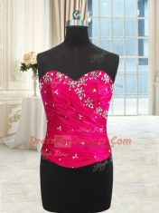 Inexpensive Four Piece Floor Length Lace Up 15 Quinceanera Dress Hot Pink for Military Ball and Sweet 16 and Quinceanera with Beading and Ruffles and Ruching