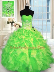 Ball Gowns Organza Sweetheart Sleeveless Beading Floor Length Lace Up Quince Ball Gowns