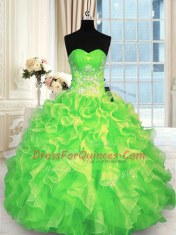 Ball Gowns Organza Sweetheart Sleeveless Beading Floor Length Lace Up Quince Ball Gowns