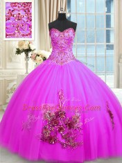 Customized Floor Length Ball Gowns Sleeveless Fuchsia 15th Birthday Dress Lace Up