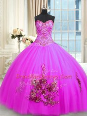 Customized Floor Length Ball Gowns Sleeveless Fuchsia 15th Birthday Dress Lace Up