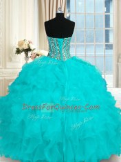 Baby Blue Lace Up 15th Birthday Dress Beading and Ruffles Sleeveless Floor Length