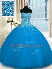 Teal 15th Birthday Dress Military Ball and Sweet 16 and Quinceanera and For with Beading and Ruffles Sweetheart Sleeveless Lace Up
