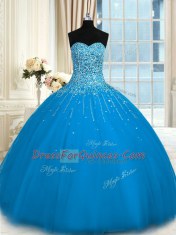 Teal 15th Birthday Dress Military Ball and Sweet 16 and Quinceanera and For with Beading and Ruffles Sweetheart Sleeveless Lace Up