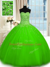 Tulle Lace Up Sweetheart Sleeveless Floor Length Sweet 16 Quinceanera Dress Beading