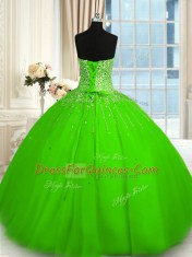 Tulle Lace Up Sweetheart Sleeveless Floor Length Sweet 16 Quinceanera Dress Beading